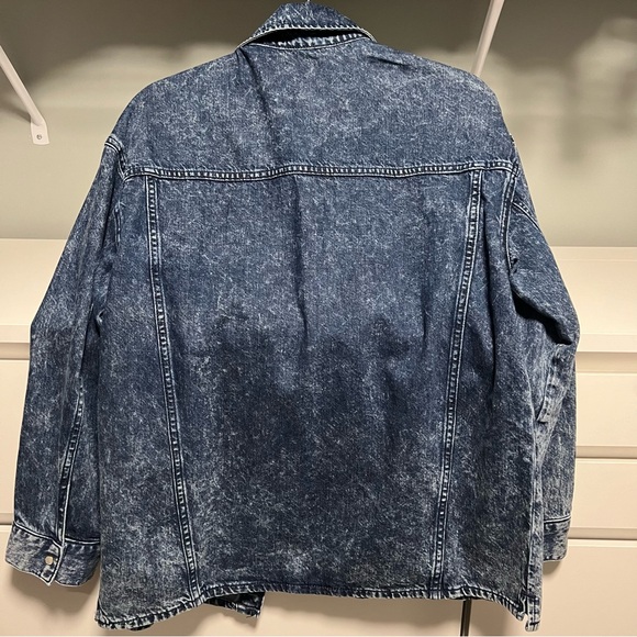 NWT Sandro Stane Denim Rhinestone Pearl Shirt Midnight Blue Western Jacket US 8 - Picture 10 of 16